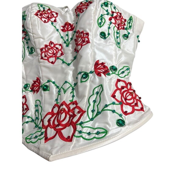 Embellished Floral Beaded White Red Green Corset Bustier Top Quince Party - Picture 15 of 16